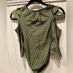 A Wish Come True Size Adult Small Khaki Green Open Sleeves Dance Bodysuit